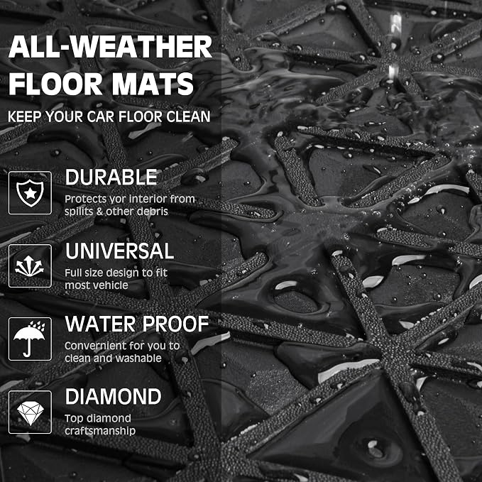 CAR PASS Bling Rubber Car Mats Diamond Floor Mats Full Set Anti-Slip 3D Rhombus Waterproof Universal Trim to Fit Liner Glitter Crystal Sparkly Shining Rhinestone Girl Women SUV Sedan Van, Black Pink - Image 6