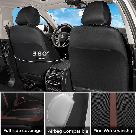 Seat Covers, Car Seat Covers Front Seat, Black&Coffee Seat Covers for Cars 2 Seats, Breathable Car Seat Protector, Front Car Seat Cushion, Automotive Seat Covers Universal Fit for Most Cars SUV Trucks - Image 2