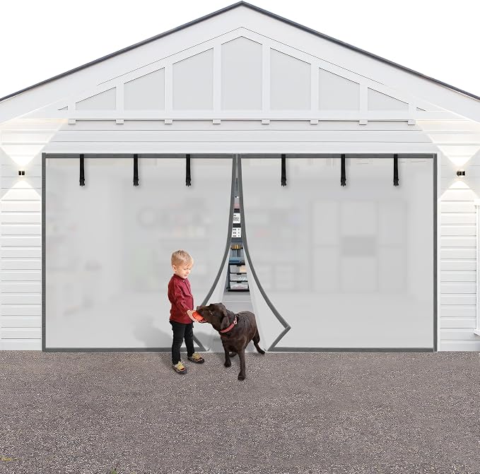 LIAMST Privacy Garage Door Screen Blackout for 1 Car Garage-12x7FT Privacy Silver Grey Heavy Duty Magnetic Garage Screen, Hands Free, Magnetic Privacy Garage Screen Door, PSNO1 by LIAMST