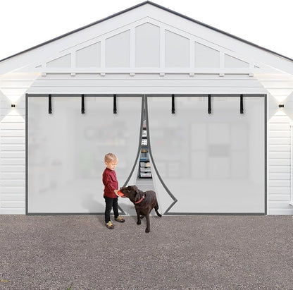LIAMST Privacy Garage Door Screen Blackout for 2 Car Garage-14x7FT Privacy Silver Grey Heavy Duty Magnetic Garage Screen, Hands Free, Magnetic Privacy Garage Screen Door by LIAMST