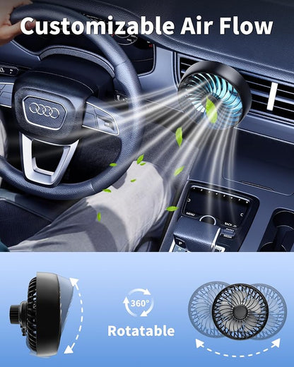 Car AC Fan to Boost Cooling Air Circulation - More Stable Vent Clip | 4in Larger Clip On Car Fan, Colorful Lighting, USB Fan for Car SUV Van RV Pickup Truck, Strong 3 Speeds, 360 Rotating, Quiet - Image 6