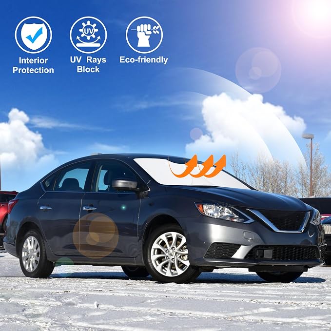 Windshield Sun Shade for 2014-2019 Nissan Sentra Accessories | Full covered, Foldable & Durable, Block UV Rays, Reduce Heat, Easy to install, Keep Car Cooler - Image 6