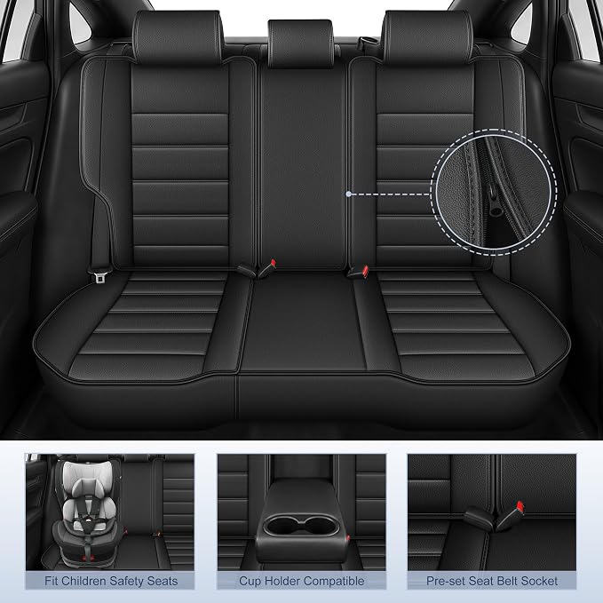 IKABEVEM Custom for Honda CR-V Seat Covers 2017-2022 Full Set - Touring,EX,Sport,SE&EX-L Luxury Faux Leather Car Seat Protector Interior Accessories(Black) - Image 3