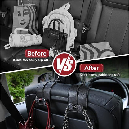 Leather Car Purse Hook for Headrest, 4 Pack (Black-Black) | Twin Hooks Headrest Hangers, 2/4 Pack, No-Slip, Scratch-Proof, Holds Purses, Backpacks, Grocery Bags, Car Organizer Gift - Image 5