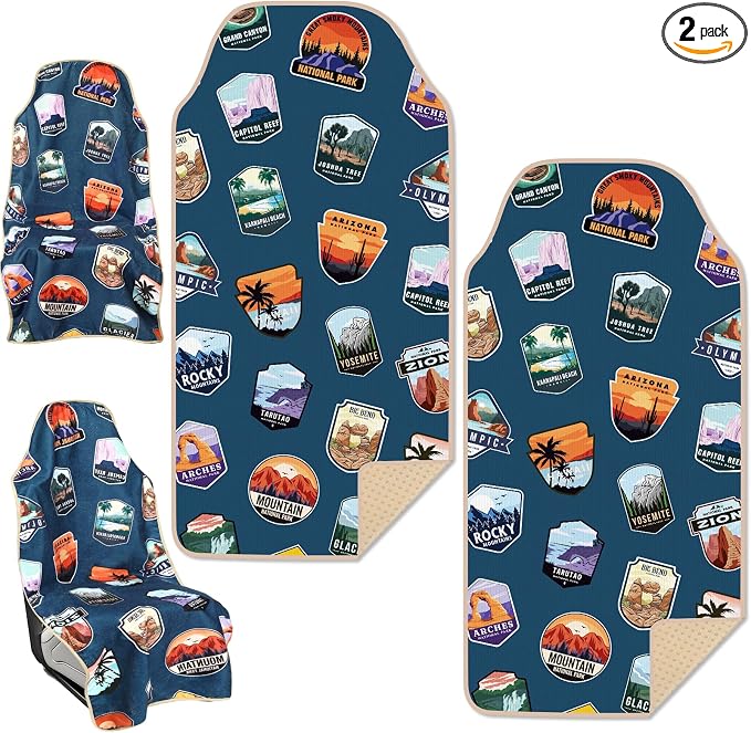 Lonfliness 2PCS Car Seat Cover Towel Non Slip Front Seat Car Seat Towel Athletic Running Towel Washable Seat Cover for Gym Workout Sweat Outdoor Sport Beach Hiking Yoga (National Park) by Lonfliness