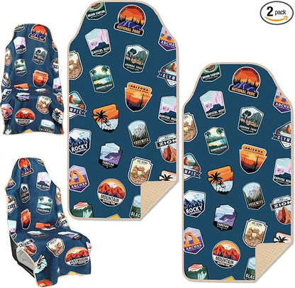 Lonfliness 2PCS Car Seat Cover Towel Non Slip Front Seat Car Seat Towel Athletic Running Towel Washable Seat Cover for Gym Workout Sweat Outdoor Sport Beach Hiking Yoga (National Park) by Lonfliness