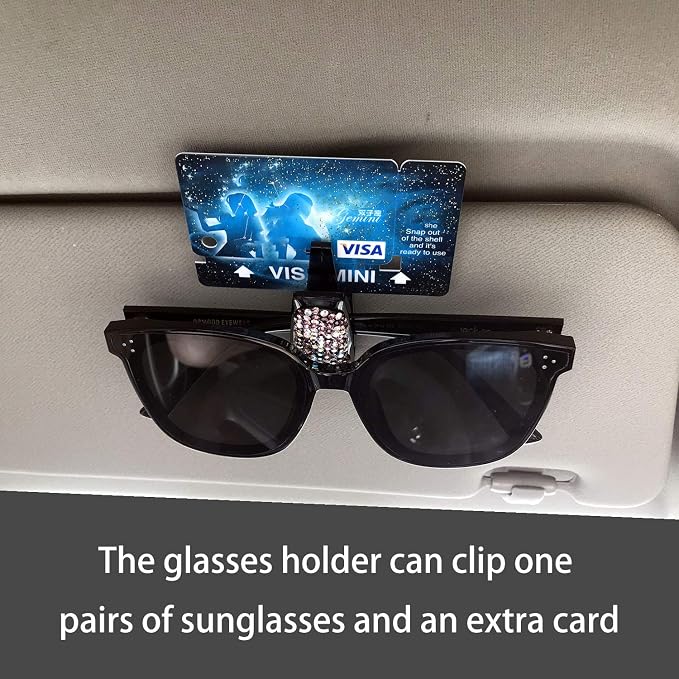 Glasses Holders for Car Sun Visor, 2 Pack Bling Crystal Rhinestones Fashion Car Eyeglasses Sunglasses Hanger Mount with Ticket Card Clip for Women Girls (Pink) - Image 5