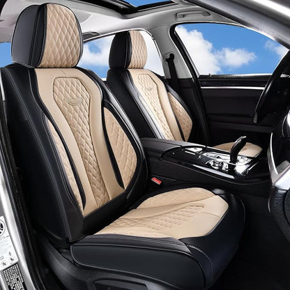 Coverado Automotive Seat Covers Front Seats, Seat Covers 2 Pack, Beige Car Seat Cover, Waterproof Auto Seat Covers, Car Seat Cushion, Front Car Seat Covers Leather Car Seat Protector Fit for Most Cars by COVERADOAUTO