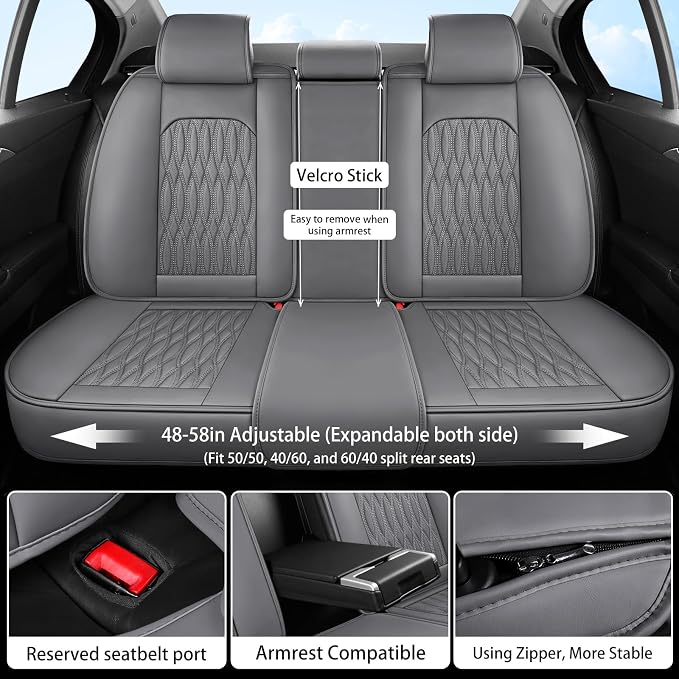 WELLDO Car Seat Covers, 5 Seats, Gray, w02 | Waterproof, Scratch-Resistant, Breathable & Easy to Clean, Universal Fit for SUV Sedan Truck, Full Set - Image 4