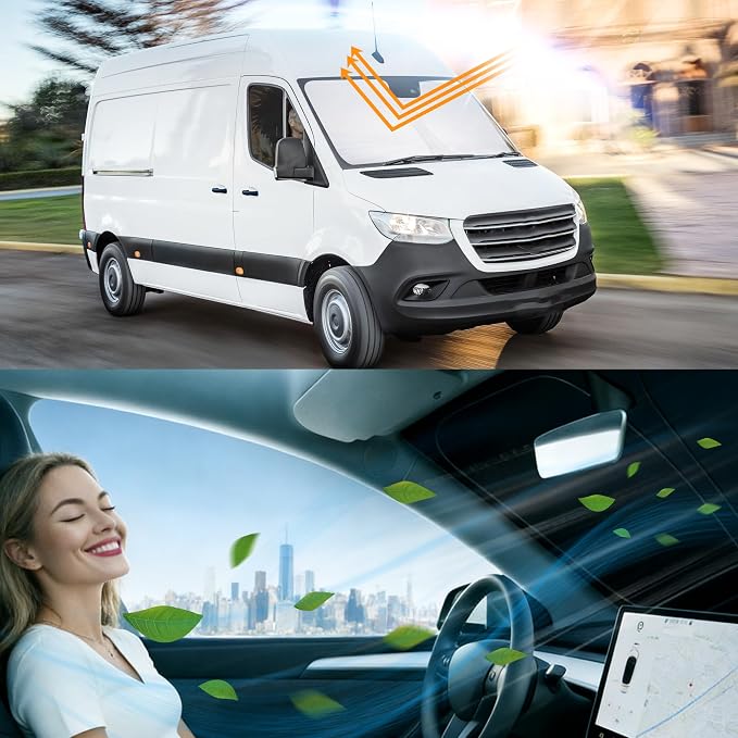 Windshield Sun Shade for 2007-2024 2025 Sprinter | Foldable, Full covered for windshield, Block UV Rays, Heat Reduction, Easy to install, Keeps Car Cooler - Image 6