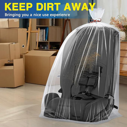 5 Pack 32” x 42” Extra Large Clear Plastic Storage Bags | 2 Mil Storage Bags Ideal for Car Seats, Suitcases, Strollers, Small Bikes, Attic Storage, Clothes, Xmas Trees, (with 5 Ties) - Image 6