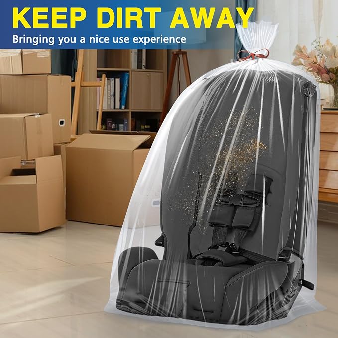 10 Pack 40” x 58” Extra Large Clear Plastic Storage Bags for Luggage Cover | 2 Mil Storage Bags Ideal for Car Seats, Suitcases, Strollers, Small Bikes, Attic Storage, Clothes, Xmas Trees, (with 10 Ties) - Image 6