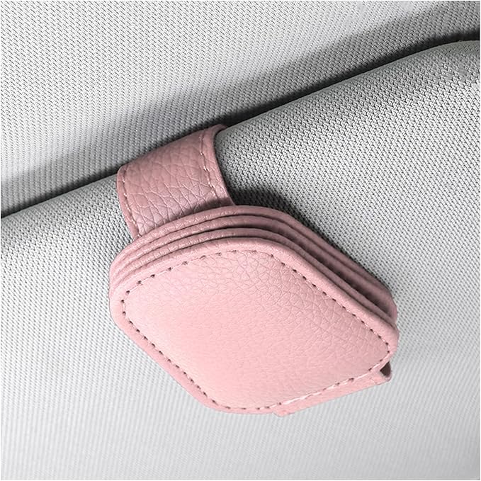 Sunglass Holder for Car, Magnetic Leather Glasses Holder Auto Ticket Card Clip, Sun Visor Eyeglass Hanger Interior Accessories for Sedan Truck SUV, Car Accessories (Pink) by Pxobiug