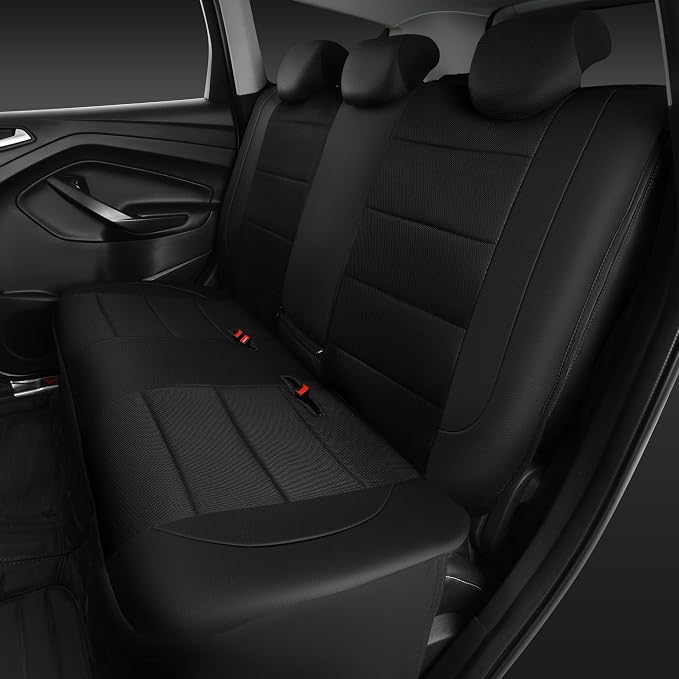 CAR PASS Leather Back Seat Cover, Breathable Mesh Universal Bench Seat Cover, Super 5mm Composite Sponge Inside, Airbag Compatible Fits Most Automotive, Cars, SUVs, Trucks, and Vans (Rear, Black) - Image 5