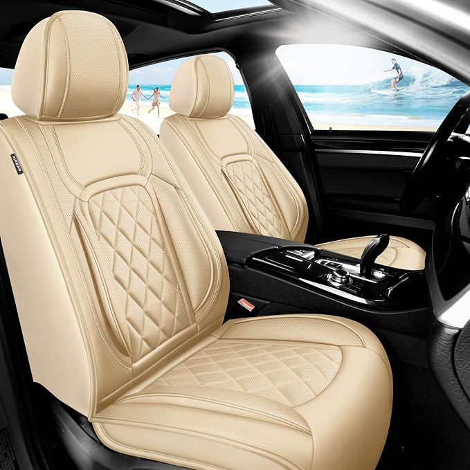 Fit CHR Premium Leather Car Seat Covers for Toyota CHR 2018-2021 2022 - Waterproof，Breathable，All-Weather Seat Cushion Protecto & Airbag Compatible, Full Set Beige by Unknown