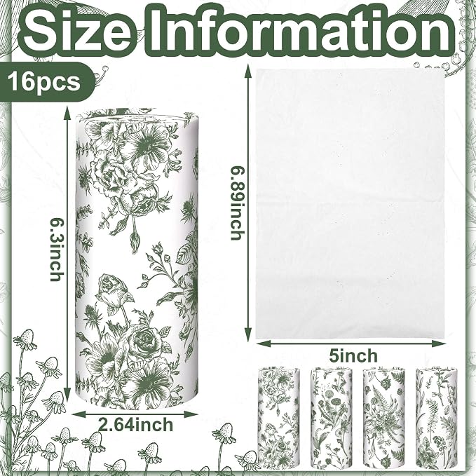 Zonon 8 Pcs Car Tissues Holder Sage Green Floral Round Box with Facial Tissue Bulk Flower Car Tissues Cylinder with 50 Sheets Face Towel Fit for Fall Cube Box Vintage Round Tubes Cup Holder Container - Image 4