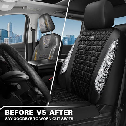 CAR PASS 3D Air Mesh Seat Covers for Cars, Bling Diamond Leather Foam Car Seat Covers for 2 Front Interior Sets, Automotive seat Covers Universal Fit Truck SUV Cute Women Girl, Black Silver Rhinestone - Image 4