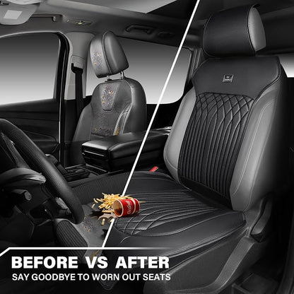 CAR PASS Car Seat Protector, Sideless Seat Covers for Cars, All Season Waterproof Nappa Leather Breathable Front Seats Cushion with Storage Pocket Universal Fit Vehicle Car SUV Truck, 2 Pack All Black - Image 5