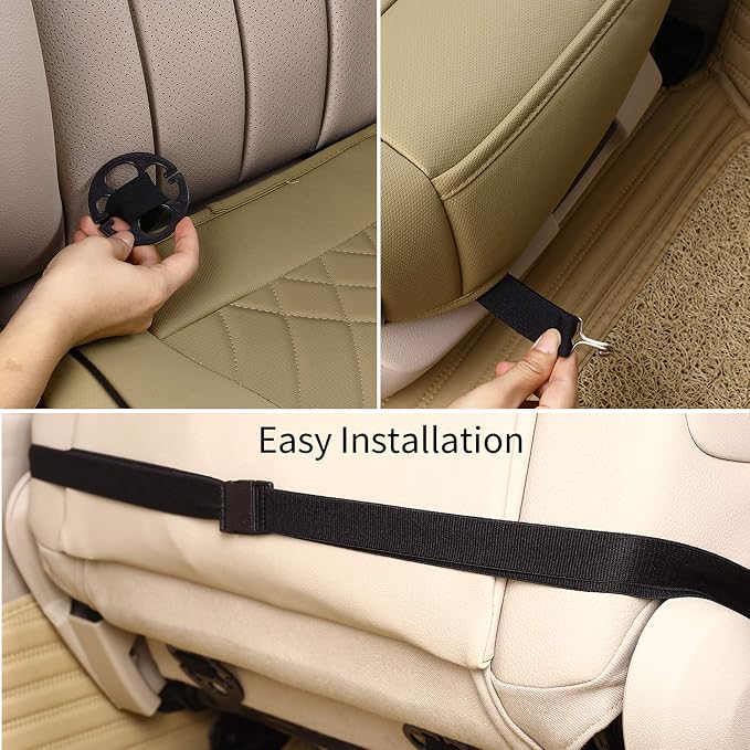 kingphenix Car Seat Cover, PU Leather Front Bottom Seat Protector | Front Bottom Seat Protector, Non-Slip Backing, Edge Coverage and Easy Installation for Sedans, SUVs, Trucks and Vans, Beige - Image 5