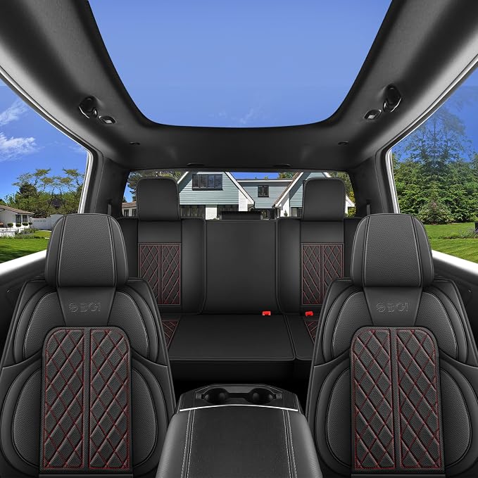 Car Seat Cover Custom Fit for Dodge Ram 1500 2500 3500 2002-2026 Faux Leather Seat Cover Set Compatible with Crew Quad Regular Cab Pickup Truck Cushions (Black Redline, Full Set, Curved Rear) - Image 7