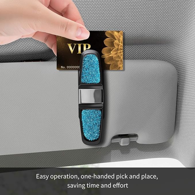 Glasses Holders for Car Sun Visor, Bling Crystal Rhinestones Fashion Rotatable Car Eyeglasses Sunglasses Hanger Mount with Ticket Card Clip for Women Girls (Violet) - Image 6