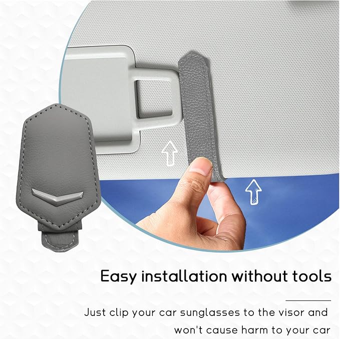Dickno Sunglasses Holder for Car Sun Visor, Magnetic Leather Glasses Hanger Mounted with Ticket Card Clip, Universal Vehicle Interior Accessories for Different Size Eyeglasses (Gray) - Image 3