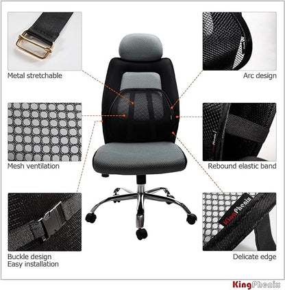 kingphenix 2-Pack Mesh Lumbar Support for Car and Office Chair Comfort | Breathable Mesh Back Support with Adjustable Curvature and Elastic Straps for Driving, Office Use and Long Sitting, Black - Image 5