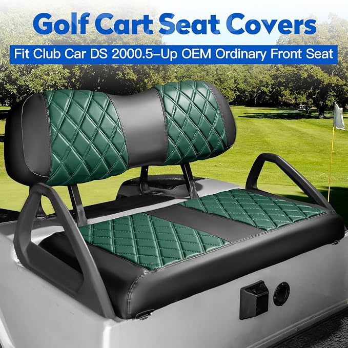 NOKINS Golf Cart Seat Covers 4 Piece Fits Club Car DS 2000.5-Up | Front and Rear Seat Vinyl Covers, Golf Cart Accessories, No Staples(Dark Green and Black) - Image 2