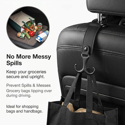 Car Headrest Hooks, Leather Seat Back Organizer with Ring Buckle, Wear Resistant Hanging Interior Storage Accessories, Universal for Most Cars SUVs Trucks (Black) - Image 6