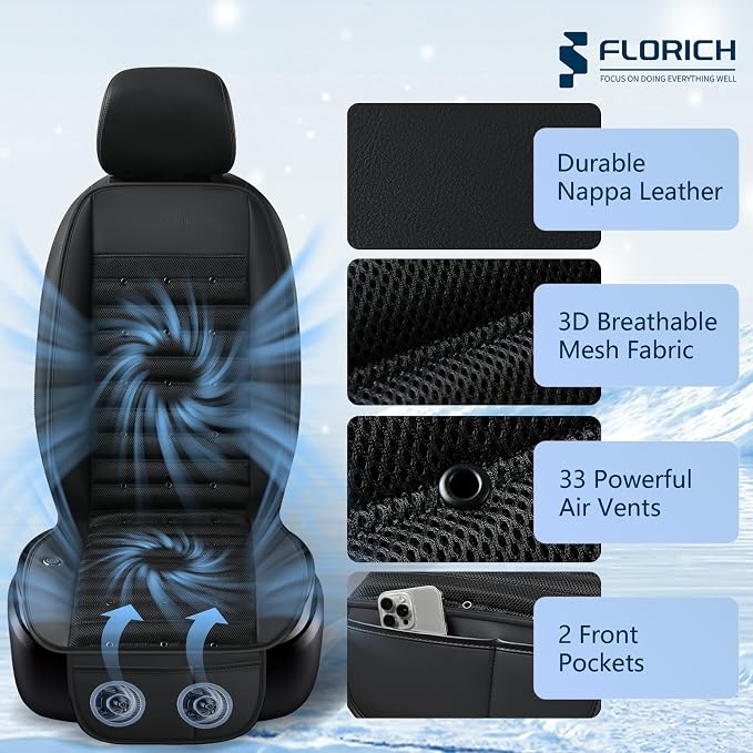 Cooling Car Seat Cover Ventilated Seat Cushion with 2 Powerful Turbo Fans 3-Speed Adjustable 12V-24V Cooling Car Seat Pad for Summer Driving Universal Fit for Car SUV Truck Van - Image 6