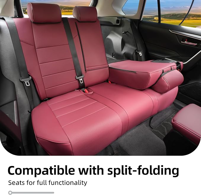 Lolcar RAV4 Seat Covers Custom Fit for Toyota RAV4 2019 2020 2021 2022 2023 2024 2025 LE,XLE,XLE Premium,Limited,Airbag Compatible,Seat Cover Full Set for SUV, Waterproof Leather(Burgundy) - Image 5