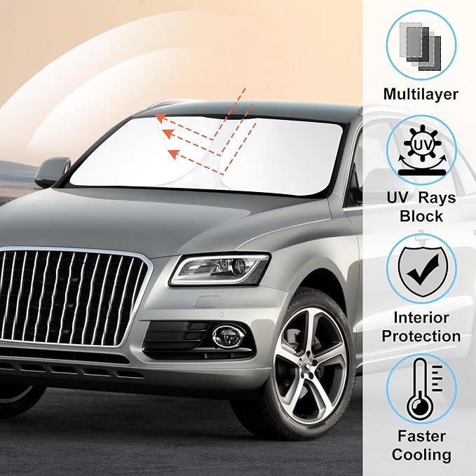 Windshield Sun Shade for 2009-2017 Audi Q5/2014-2017 Audi SQ5 | Full covered for windshield, Foldable & Durable, Block UV Rays, Reduce Heat, Easy to install, Keep Car Cooler - Image 2
