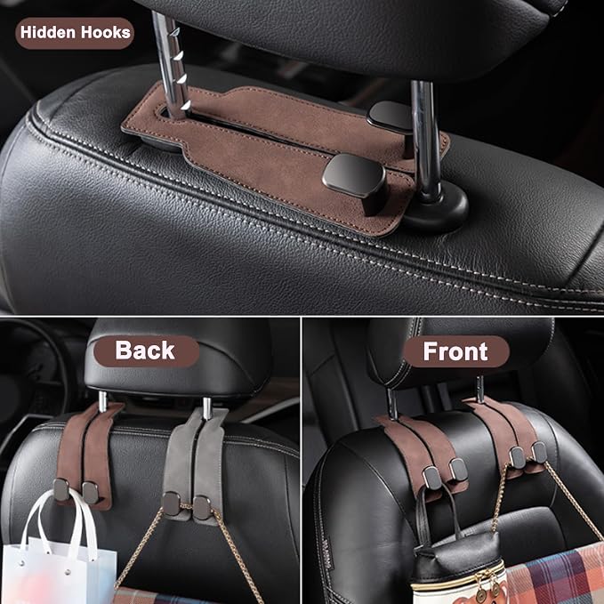 Amelity Car Headrest Hooks, Purse Hook for Car 2 Pack Black | Universal Car Interior Accessories for Women, Available in 2/4 Pack, Storage Hanger Holds Purses, Backpacks, Grocery Bags - Image 4