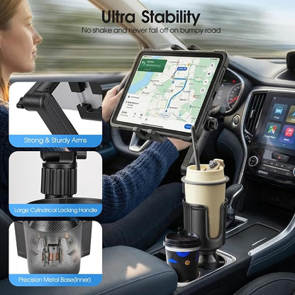 Cup Holder Tablet Mount, Ipad Cup Holder Car Mount Expander [2026 Upgraded] with 22" Height Adjustable Arm for Tablet iPhone 3-13in iPad Pro Air Mini, Fire, iPhone 15, Galaxy S24 Z Fold 5 - Image 2