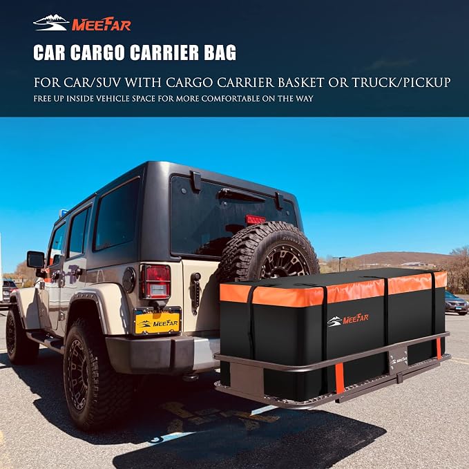 Hitch Mount Cargo Carrier Bag 100% Waterproof 19.7 Cubic Feet Luggage Rack | Soft Shell Luggage Bag,Include 8 Reinforced Straps,Combination Lock,for All Vehicle with Steel Trailer Cargo Carrier Basket - Image 2