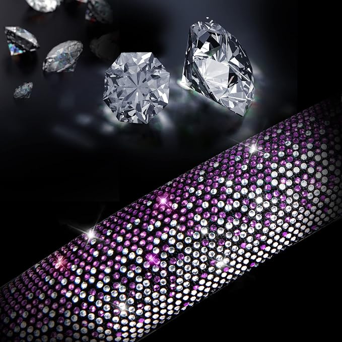 CAR PASS Bling Diamond Leather Steering Wheel Cover, Bling Sparkly Crystal Glitter Rhinestones Universal Fit 14" 1/2-15" Car Wheel Protector for Women Girl Fit Suvs,Vans,Sedans,Trucks, Purple Silver - Image 4