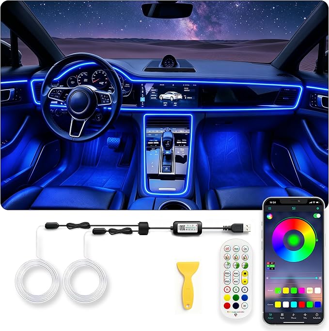 Jushope Interior Car LED Strip Lights, RGB USB Car Ambient Lighting with Wireless APP & Remote Control, Car Accessories Fiber Optifc Lights Sync to Music (2 LED/157 inches) by Jushope
