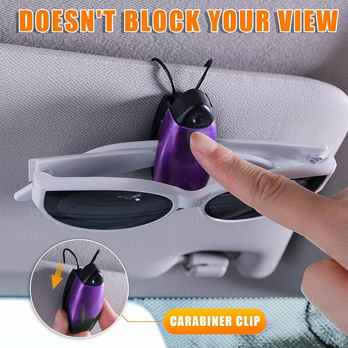 Kewucn 2 PCS Car Sunglasses Holders, Eyeglasses Glasses Hanger Clip for Car Sun Visor, Sunglasses Mount Ticket Card Clip, Universal Auto Visor Accessories for Different Size Eyeglasses (Purple) - Image 5