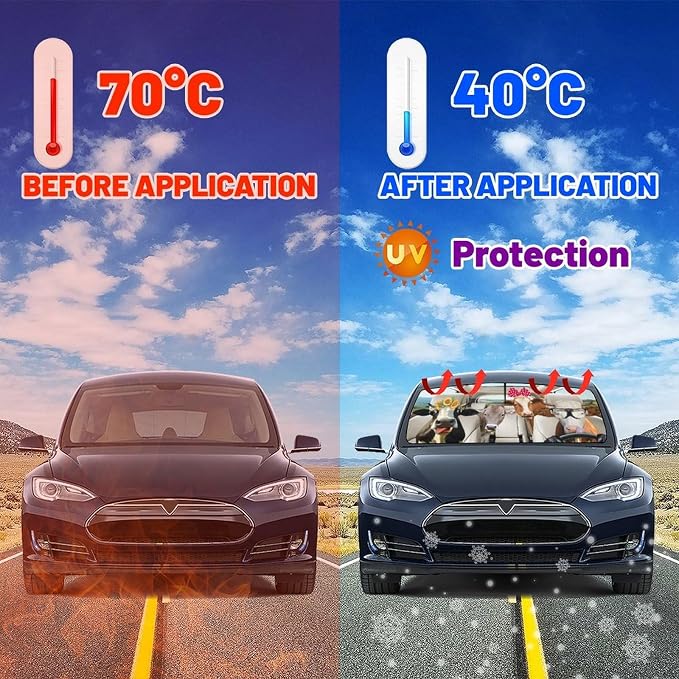 CHILLTEK Funny Animal Car Windshield Sun Shade, Cute Cow Car Sun Shade, Block UV Rays Heat Foldable Windshield Umbrella Sun Visor Protector - Keep Vehicle Cool for Cars SUV - Image 3