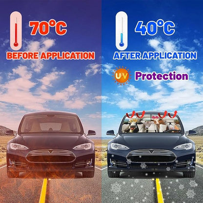 CHILLTEK Funny Animal Car Windshield Sun Shade, Cute Cow Car Sun Shade, Block UV Rays Heat Foldable Windshield Umbrella Sun Visor Protector - Keep Vehicle Cool for Cars SUV - Image 3