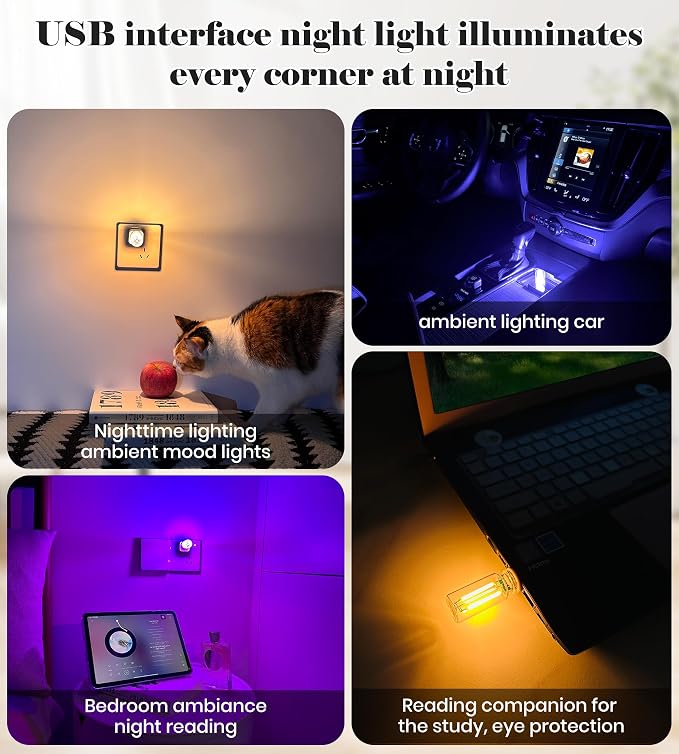 KENANEK 2PCS USB Retro Car Lamp, Touch-Control Portable LED Car Ambient Light, USB Powered Night Lights, Suitable for Bedroom, Camping, Holiday Decorations. (Purple Light) - Image 3