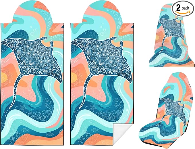 2 Pack Car Seat Towel Covers, Sweat-Proof Microfiber Seat Protectors for Gym, Running, Beach & Workout, Breathable Quick-Dry, Machine Washable, Pastel Manta Ray Print, Universal Fit by Semtomn