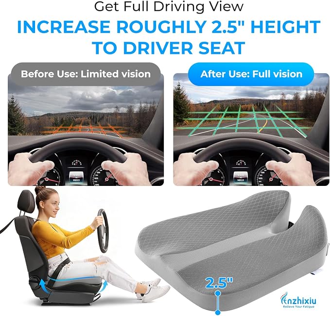 anzhixiu Elevated Car Seat Cushion for Improved View- Reduces Lower Back Pressure- Gray - Image 3