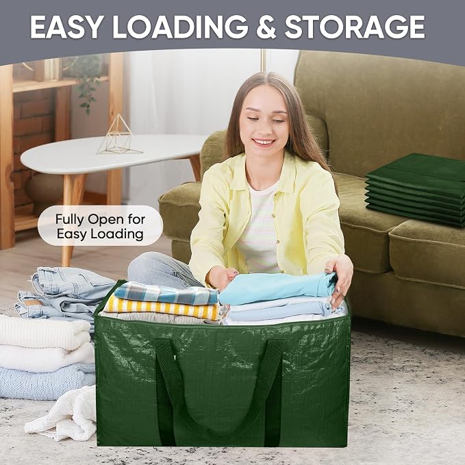 TICONN 2 Pack Extra Large Moving Bags Heavy Duty with Zippers & Carrying Handles, Durable Storage Bags Moving Boxes for Closet Organizers and Storage (2 Pack, Olive) - Image 7