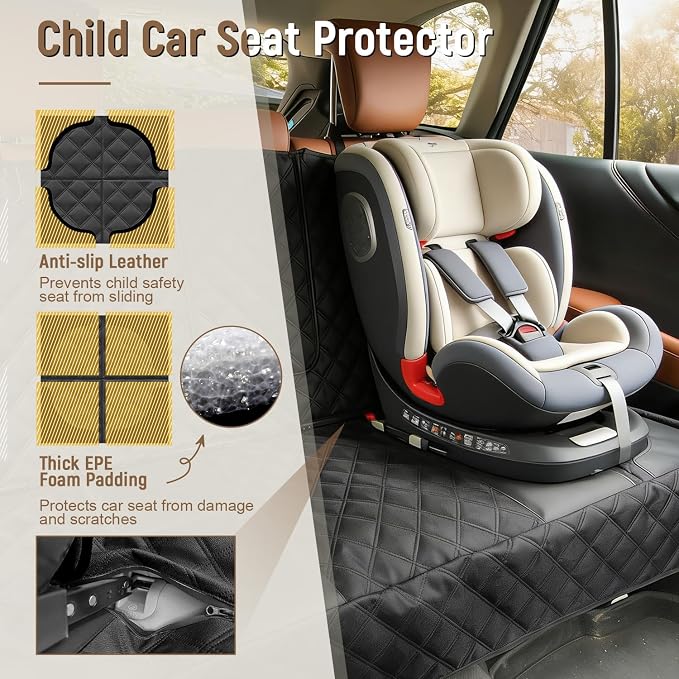 Dog Car Seat Cover for Back Seat, Heavy Duty Nonslip Car Seat Protector for Child Car Seat, Waterproof Bench Seat Cover for Dogs and Kids, Compatible with Armrest, Fits Sedan (Black) - Image 2