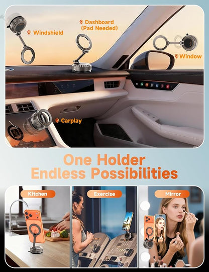 Car Phone Holder for Magsafe, [105+LBS Suction & 3800gf Magnetic] | [Easiest Mount] 360° Adjustable Phone Holders for Your Car, [Compact Design] Car Phone Mount for iPhone 17-12 & All Phones - Image 2