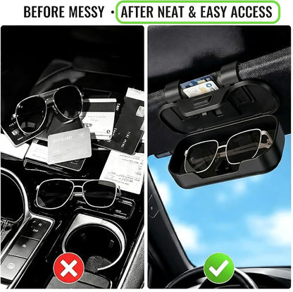 Car Sun Visor Sunglasses Holder,Black ABS Eyeglasses Case | Card Storage,Soft Flocked Interior,Anti-Rattle Triangle Slot,Double Clips,Push Button Access,Scratch Protection,Universal Fit - Image 5