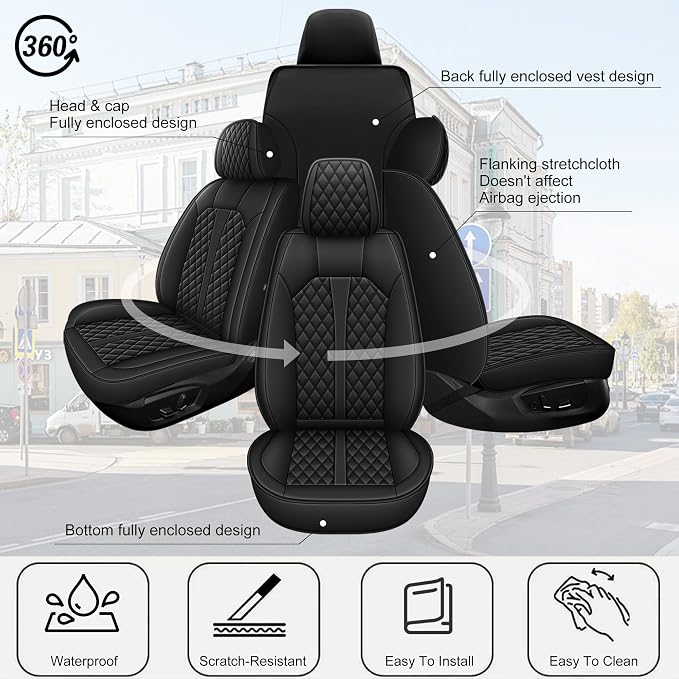 IKABEVEM Car Seat Covers Fit for Infiniti QX50 2018-2025 2026 Full Set | Waterproof Faux Leather, Airbag Compatible, Easy to Install & Wipe Car Seat Protector,5 Seats Covers Fit for , Black - Image 7