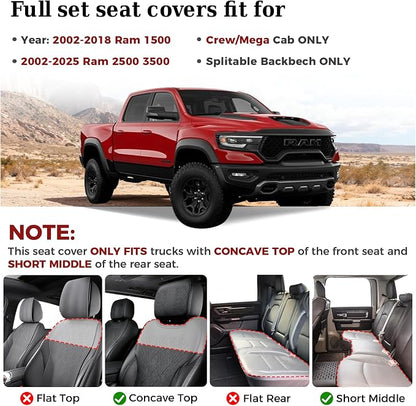 Truckiipa Car Seat Covers Full Set, Dodge Ram Seat Covers Full Coverage Leather Protector Pickup Truck Accessories, Custom Fit for 2002-2018 Ram 1500, 2002-2025 Ram 2500 3500 Crew Mega Cab, Black - Image 2
