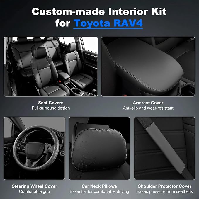 AOMSAZTO Seat Covers for Toyota RAV4 2019 2020 2021 2022 2023 2024 2025 | Custom Fit RAV4 (Gasoline) LE/XLE/XLE Premium/Limited, Full Set Faux Leather Car Seat Covers, 5-Piece Set Included,Black - Image 3